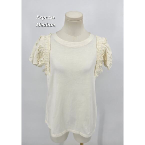 Express Ivory Ruffle Sleeve Tee – Size M – NWT - Picture 1 of 6